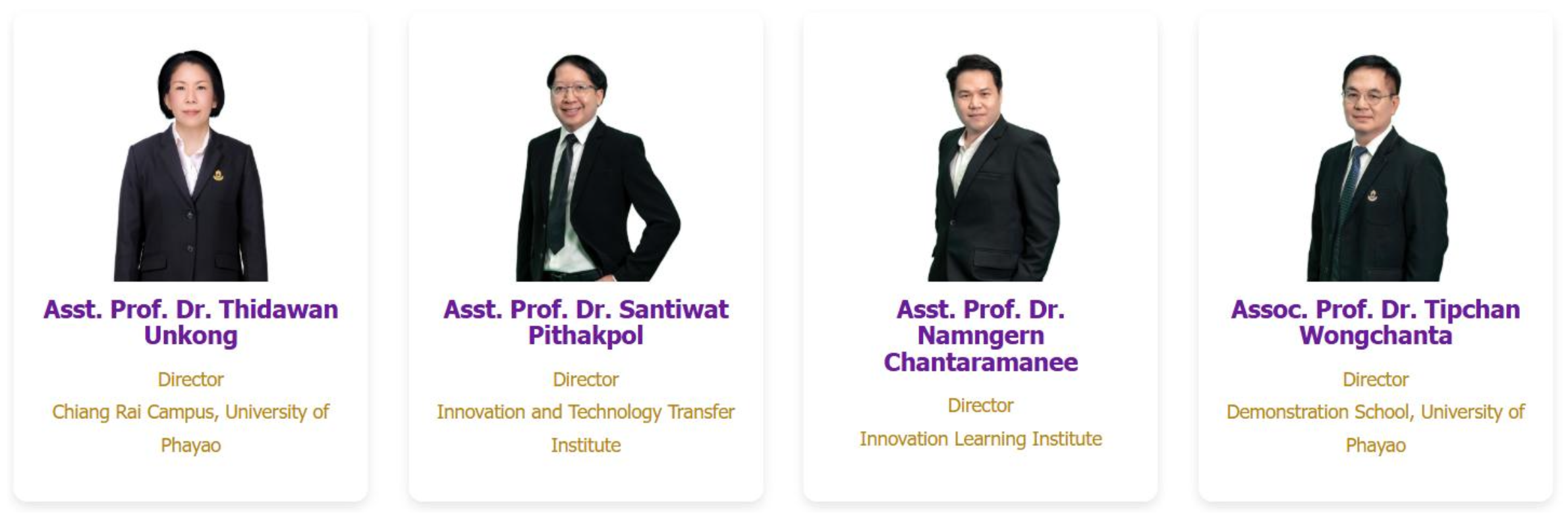 Executives in institutional units, Chiang Rai campus, and the Demonstration School of University of Phayao