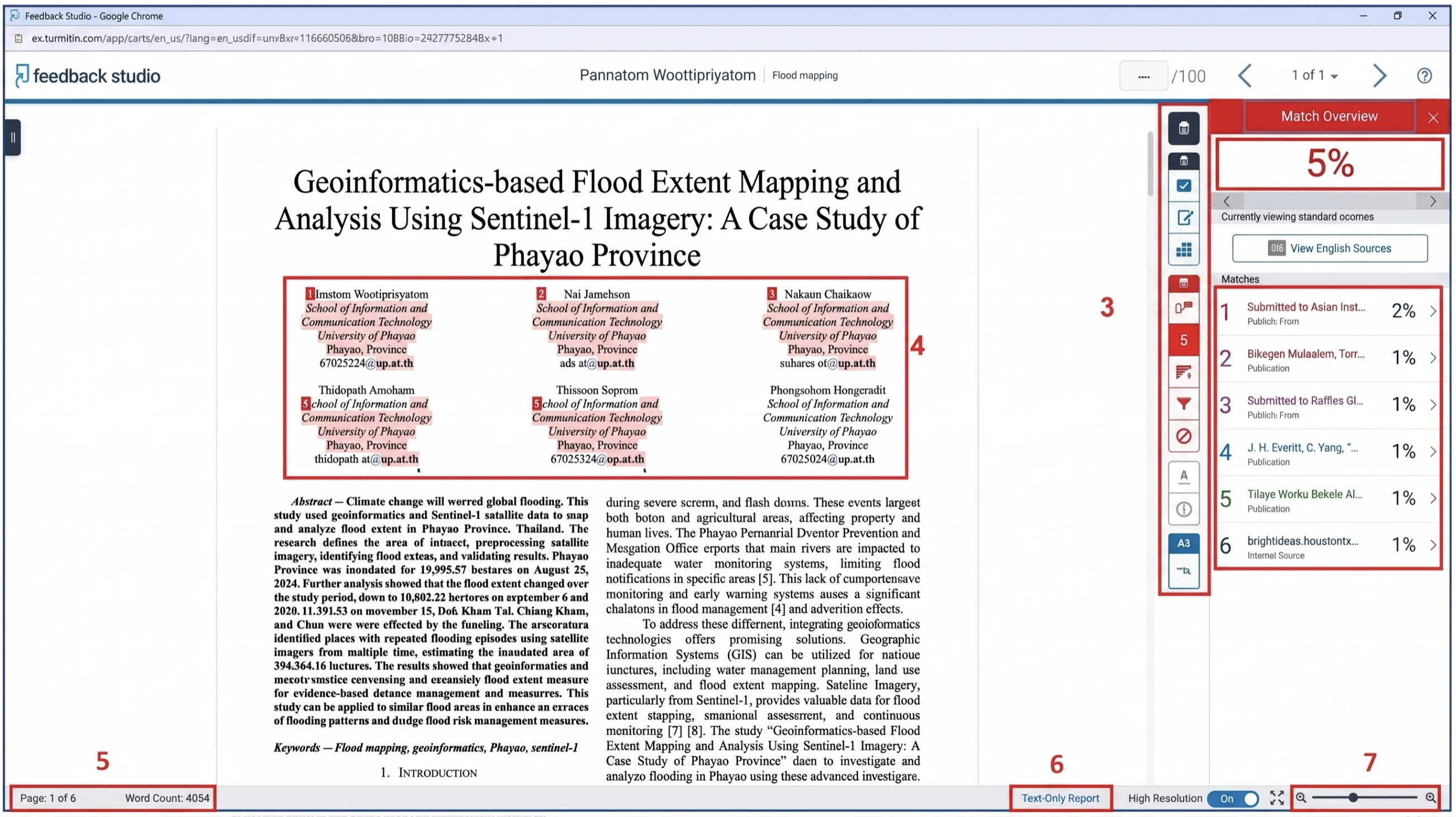 Turnitin plagiarism detection report example, University of Phayao