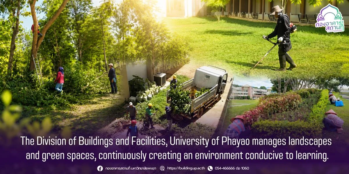 The Division of Buildings and Facilities, University of Phayao maintains landscapes and green spaces to foster a conducive learning environment.