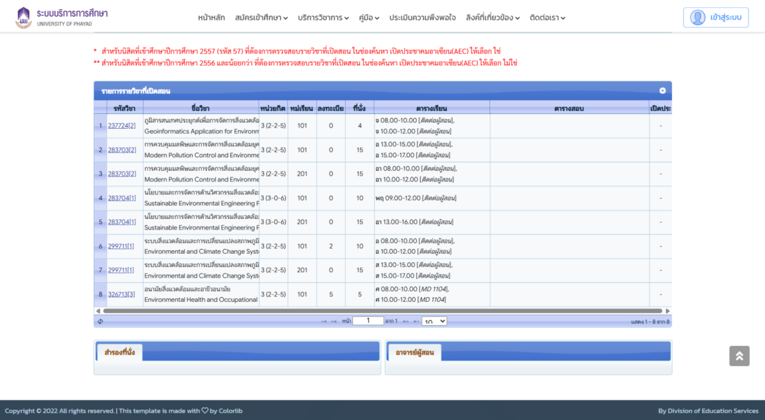 Example screenshot of Master's degree program courses related to sustainability