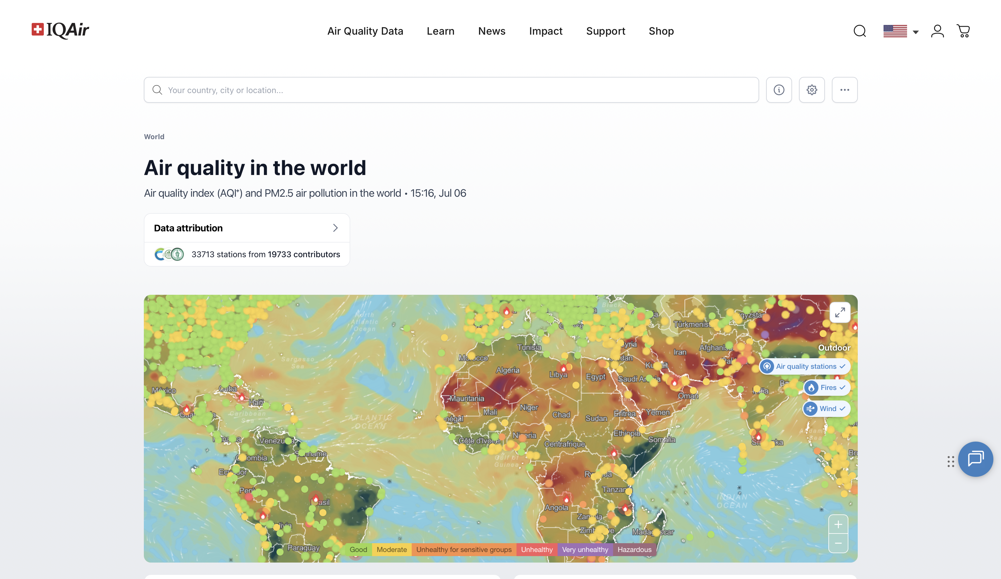IQAir world air quality map showing University of Phayao stations