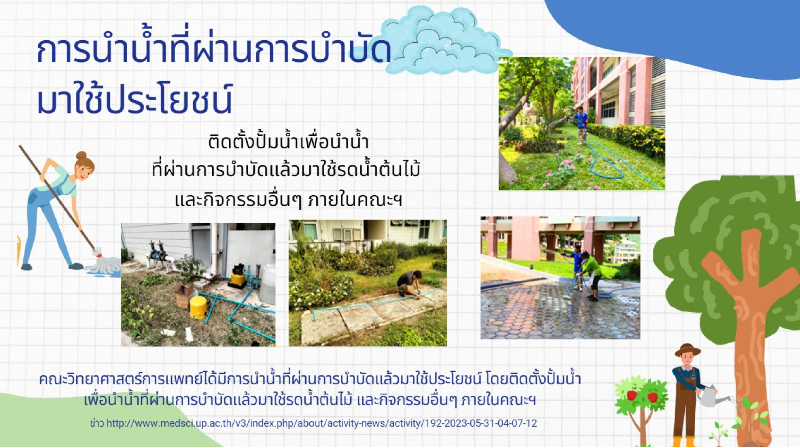 Infographic on using treated water for watering plants and other campus activities