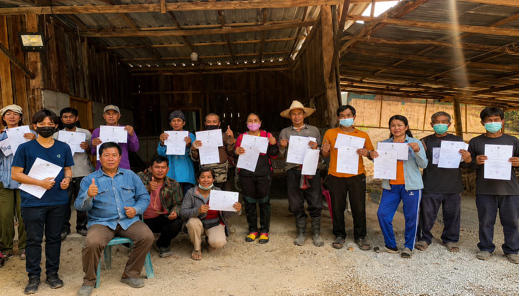 Community members holding certificates from the buffalo farming training program