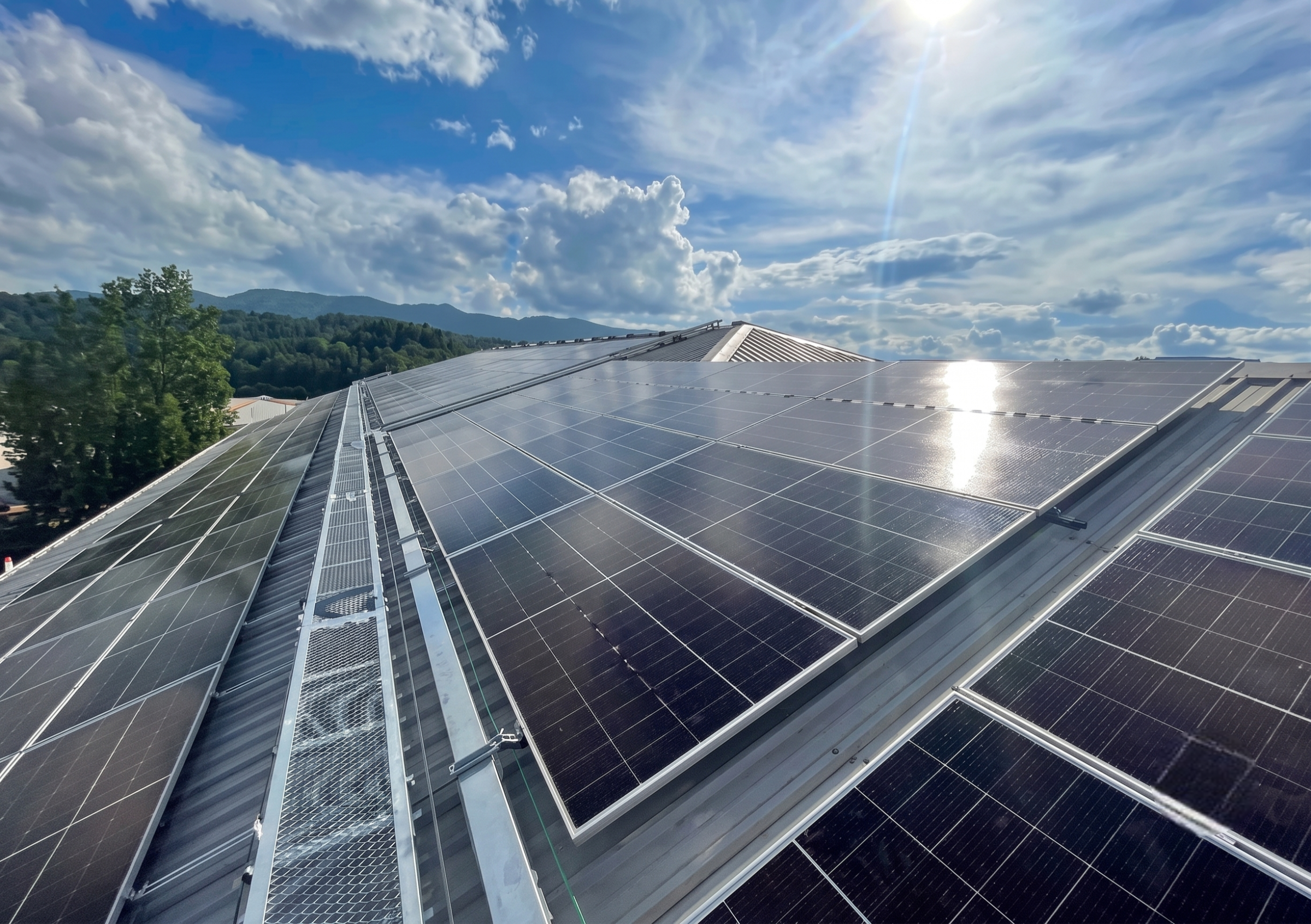 Solar PV power station rooftop closeup