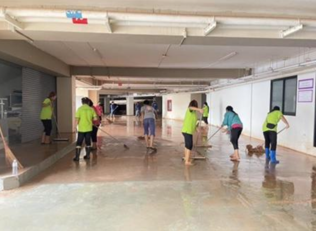 Canal channeling water to support agricultural activities on campus