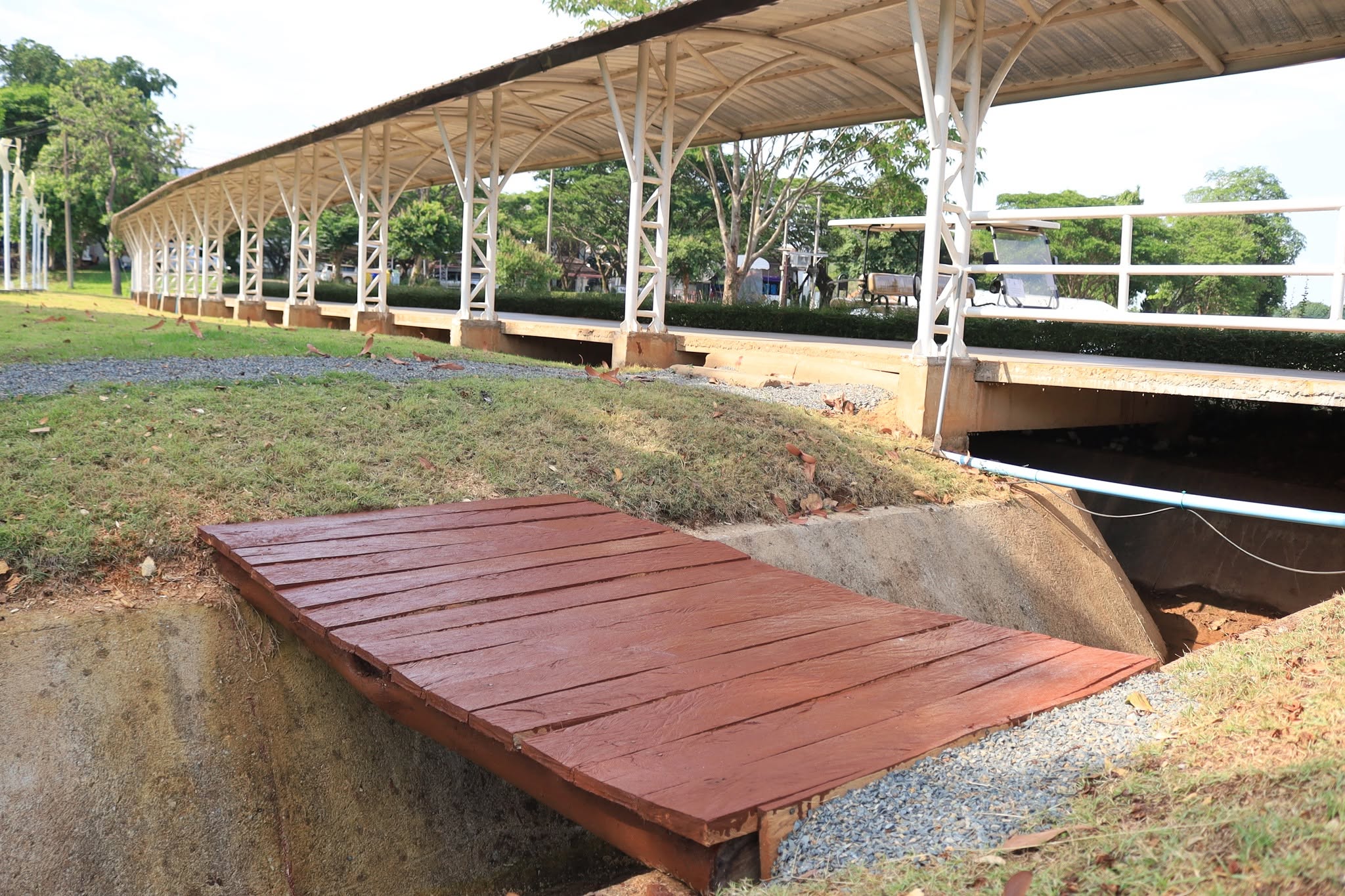 Bridge made from broken tables and signs